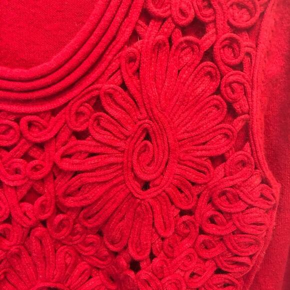 Simon Chang red floral crocheted Long sleeve pullover sweater Small - Picture 5 of 8